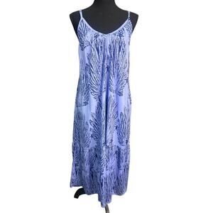 Boo Hoo Blue Leaf Print Maxi Dress Women’s One Size Flowy Spaghetti Strap Summer